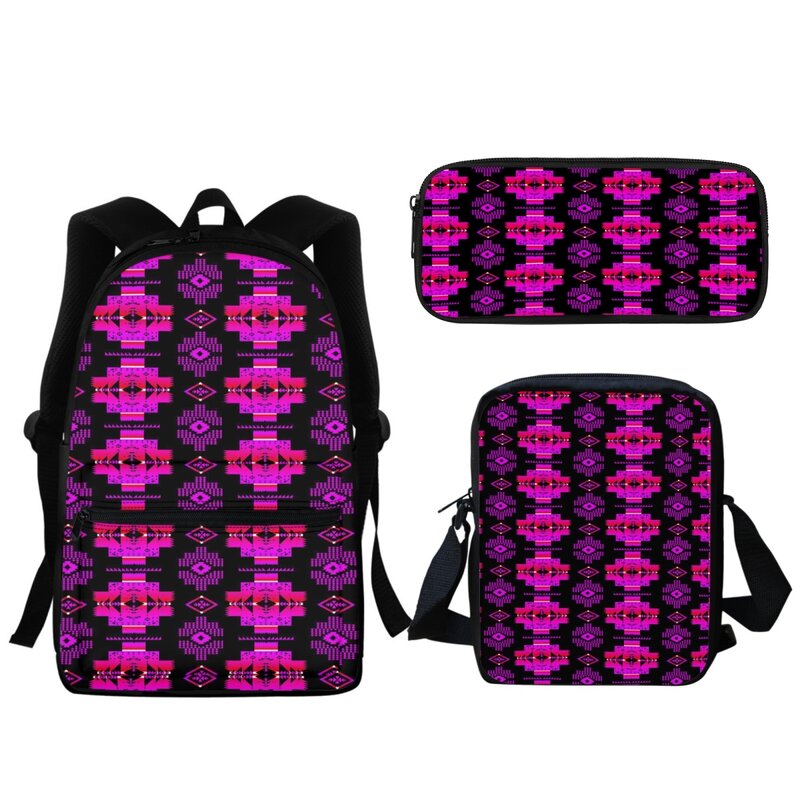 Mochila Estudantil Padrão Tribal Popular, Zipper Messenger Bag, Impressão geométrica clássica vintage, Sacos de escola, Estojo de lápis