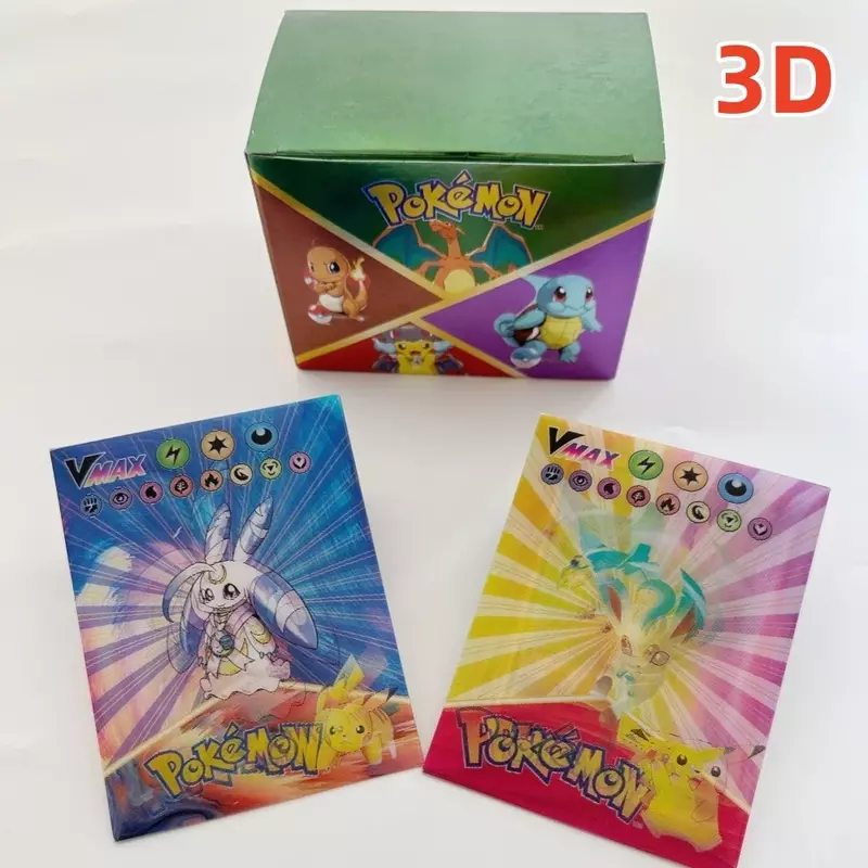 Kartu pelangi Pokemon 3D bersinar, hadiah mainan anak-anak, kartu pelangi, koleksi permainan perdagangan Pikachu, Vmax Gx Charizard baru