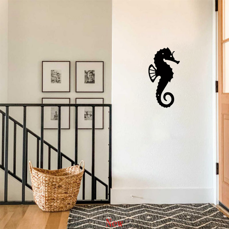 Porta la spiaggia a casa: 1pc Silhouette Seahorse Home Decor Sticker per la decorazione della casa e del cortile decorazione della parete, metallo appeso a parete wal