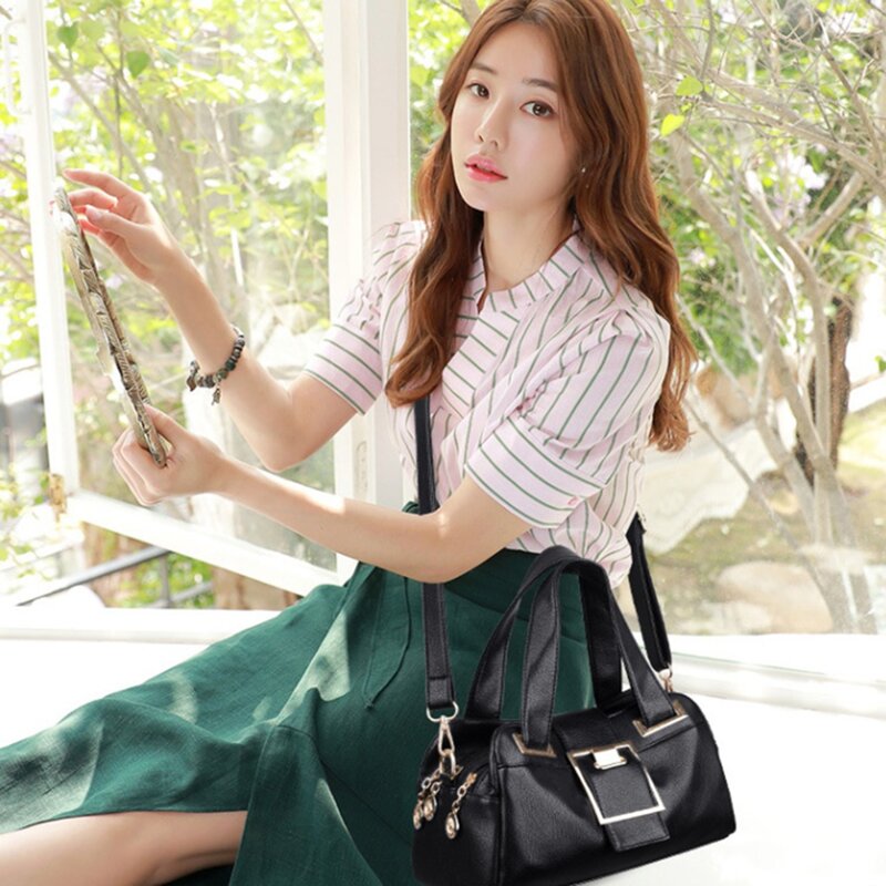 Women Leather Handbags Vintage Soft Leather Female Crossbody Shoulder Bag Designer High Capacity Top-Handle