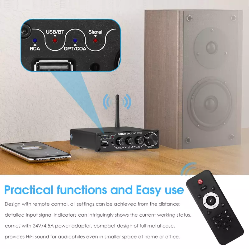Nobsound Mini USB/coassiale/OPT amplificatore digitale Bluetooth 5.0 ricevitore Home Desk ricevitore Audio Power Amp lettore musicale 200W