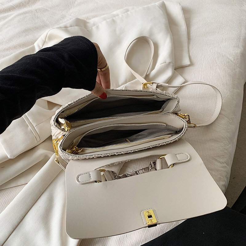 Cristal Rhinestone Diamante Plissado Flap Bag com Corrente para Mulheres, Bolsa Composta, Qualidade Lady Purse, Bolsa de Ombro, 2023 Marca