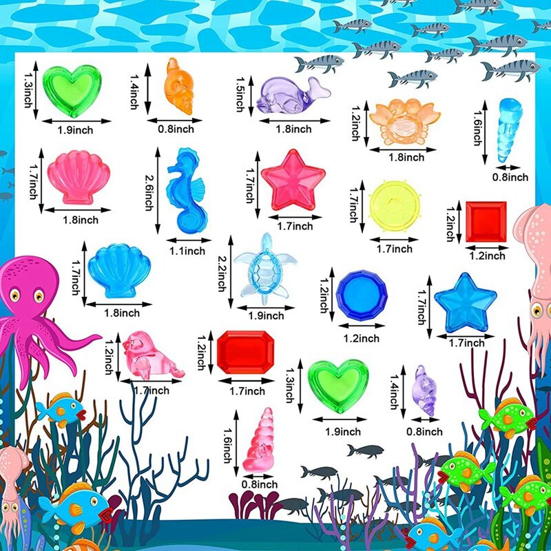 52Pieces Diving Gems Pool Toys Marine Animals Gems Pirate Treasure Chest Summer Underwater Swimming Toys