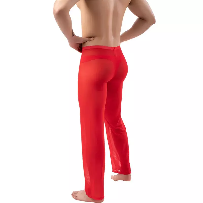 YUFEIDA-Pantalones elásticos transparentes para hombre, ropa de dormir Sexy, de malla suave, ultrafina, transparente, para el hogar