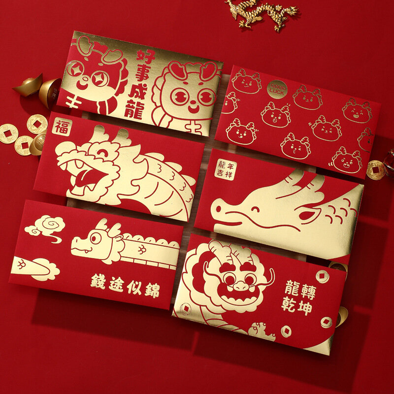 Китайский новый год 2024 Hongbao красный конверт китайский Весенний фестиваль счастливые деньги благословение карман красный конверт аксессуары 2023
