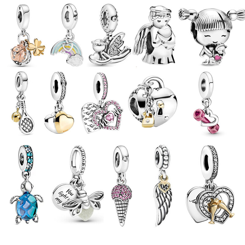 925 Sterling Silver Beads Angel Wings Swan of Love Lock Charms Fit Original Pandora Bracelets Women DIY Jewelry Gift Sneakers