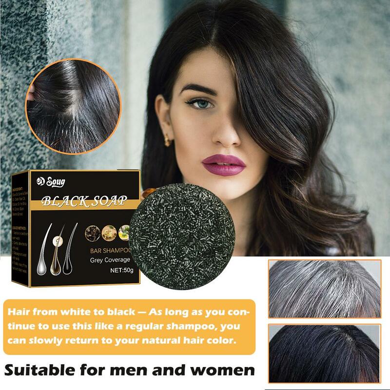 Jabón Natural para oscurecer el cabello, barra de champú para reparar el Color del cabello gris y blanco, 1-5 piezas, 50g