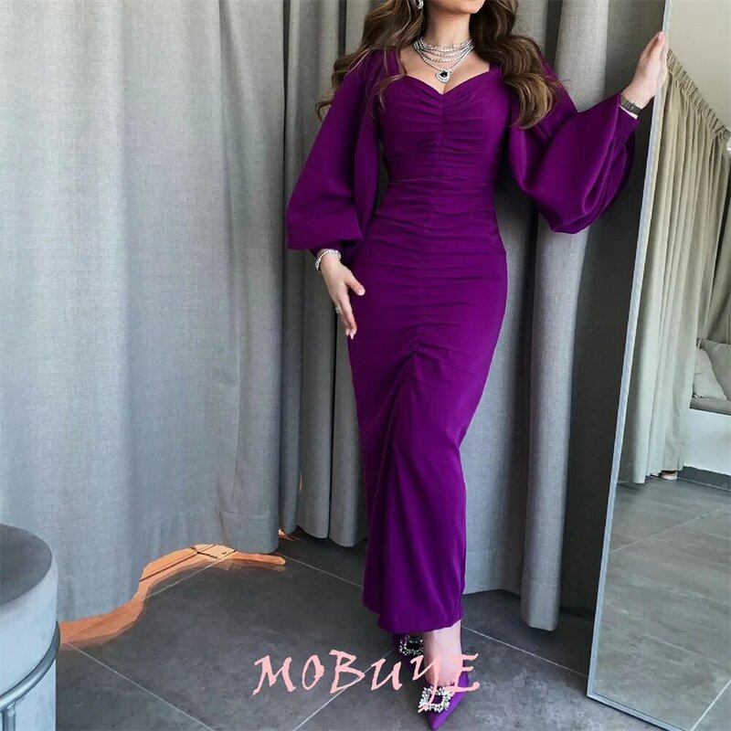 MOBUYE 2024 Popular Sweetheart Neck Prom Dress Ankle-Length With Long Sleeves Evening Fashion Elegant Party Dress For Women