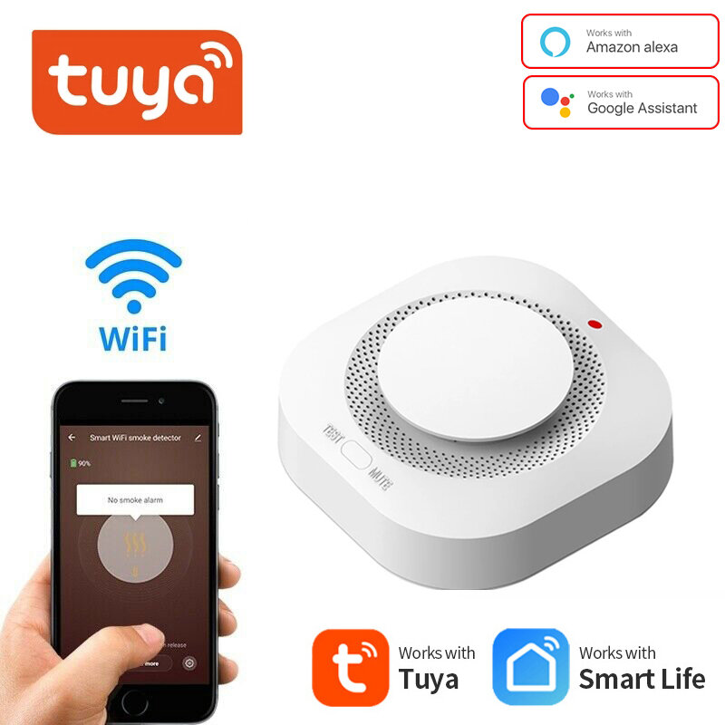 Tuya-Inteligente WiFi Smoke Detector Sensor, Home Security Alarm, Proteção Contra Incêndio, EN14604 Certified, 80DB