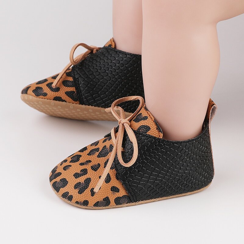 Spring Autumn Infant Baby Boys Girls Children Fashion Shoes Leopard Bowknot Design Soft Bottom Non-Slip Toddler First Walkers