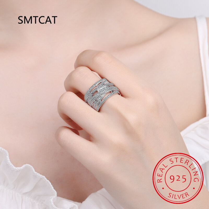แหวนเพชรโมอิสหลายชั้นสำหรับผู้หญิงแหวนไขว้925เงินสเตอร์ลิงวงแหวนแต่งงานหมั้นสำหรับผู้หญิง
