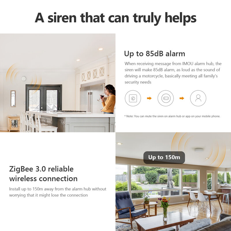 IMOU WiFi Alarm Siren Smart Life 85dB Loud Speaker ZigBee 3.0 with Strobe Flash Siren Long Endurance for Home Security System