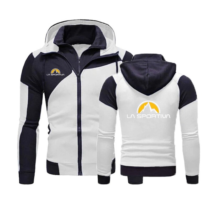 2024 Spring and Autumn men's La Sportiva Logo printed splicing hooded sweatshirt popular zipper hooded sweater comfortable coat