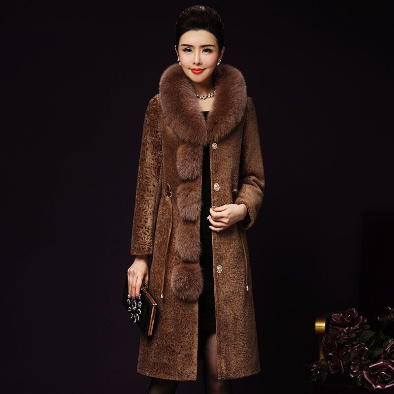 fur Warm medium imitation sheep shearing coat, 2023 winter middle-aged temperament, large and long