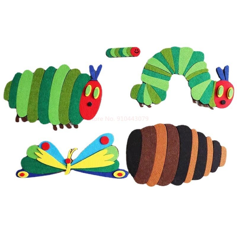 Głodna gąsienica rekwizyty na występy filc zabawki angielskie książki z obrazkami pomoce nauczycielskie otwarte klasy prezenty dla dzieci zabawki trójkątne
