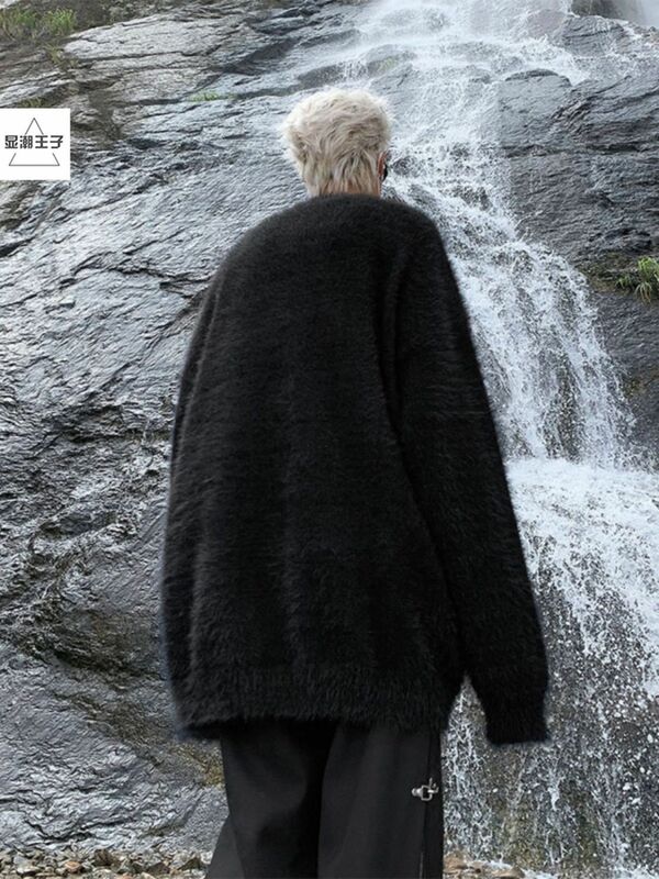 Amerykański styl antyczne imitacje norek pluszowy sweter męski ins luźny i leniwy styl dzianinowy główna ulica modny sweter marki