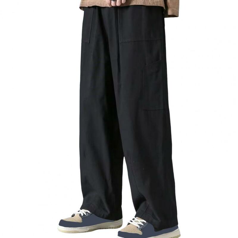 กางเกงขากว้างทรงหลวมสำหรับผู้ชายสไตล์ญี่ปุ่นเอวยางยืดมีหลายกระเป๋ากางเกงใส่ประจำวัน