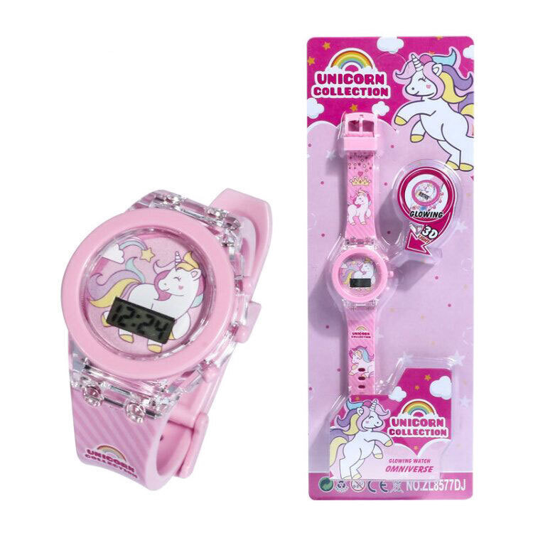 Disney Unicorn Kids Children Watches Collection Digital Electronic Flash Glow Up Light colorful Girls LED Clock regali di compleanno