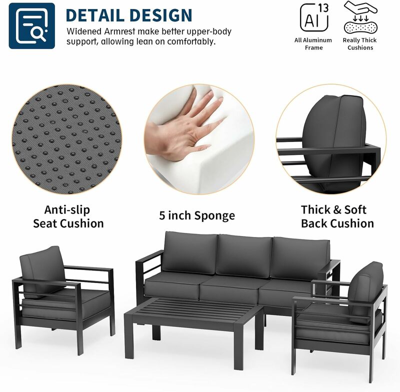 Aluminum Patio Furniture Set, Metal Patio Furniture Outdoor Couch, Aluminum Patio Chairs Outdoor Seating Set for Balcony