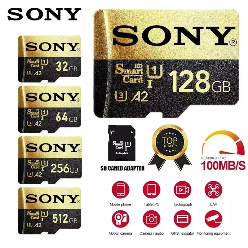 SONY 1TB Micro SD การ์ดหน่วยความจำ tf/sd การ์ด128GB 256GB 512GB Class10การ์ดความจำขนาดเล็กสำหรับกล้อง/โทรศัพท์2024ใหม่
