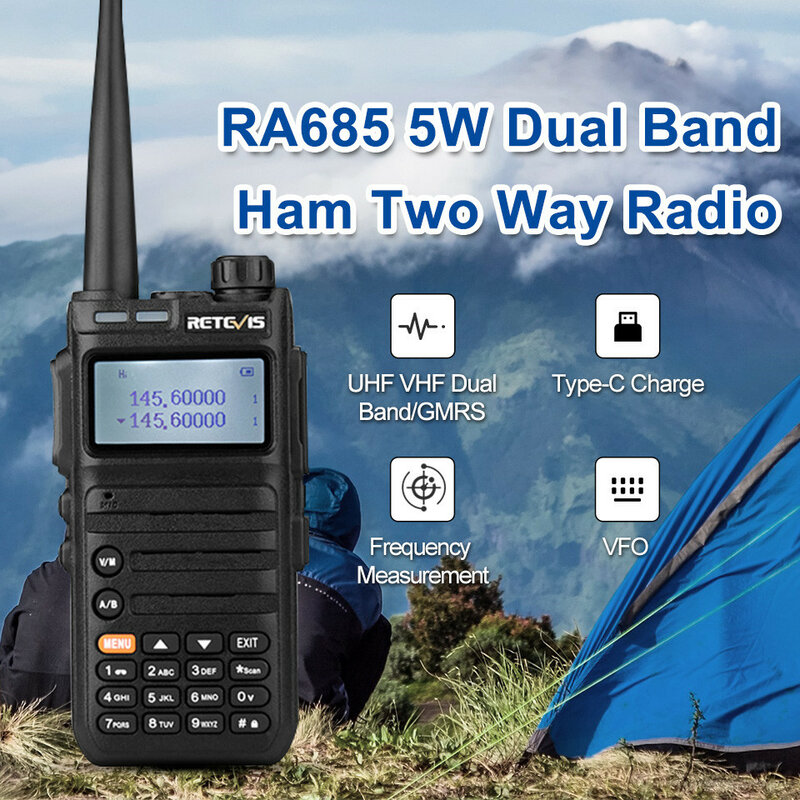 Retevis-walkie-talkie ra685,双方向ラジオ局,長距離,5 W,USB Type C充電器,プロ仕様のUhf vhf