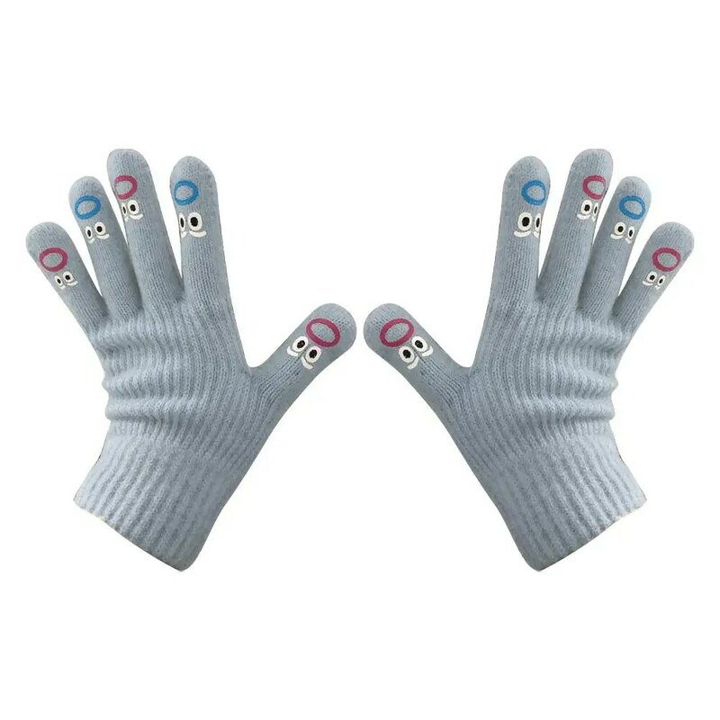 Женские вязаные перчатки с забавными выражениями, полные вязаные перчатки, варежки Y2k, Мультяшные водительские перчатки с выражением мягкого пальца Z3x5
