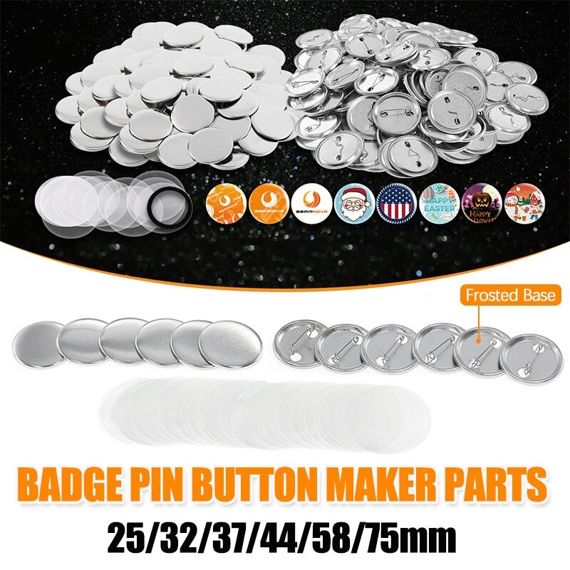 Em branco Metal Badge Button Maker Peças, Pin Button Maker Peças, DIY Making, Press Machine Supplies, 25mm, 32mm, 37mm, 44mm, 58mm, 100 Conjuntos