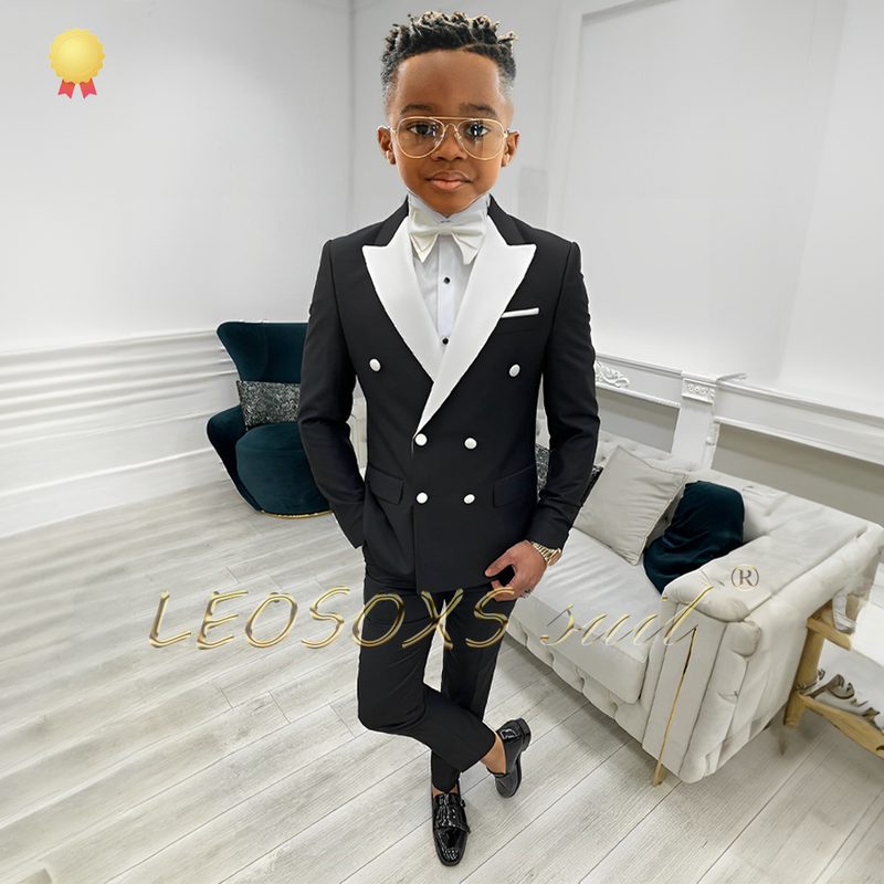 Boys' wedding suit, tailcoat, pointed collar, double-breasted jacket, and trousers, customized for children aged 3 to 16