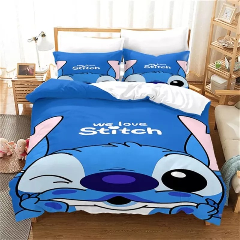3D Anime Stitch Pattern Duvet Cover Set, fronha de cama, solteiro, duplo, queen size, suporte tamanho personalizado para crianças