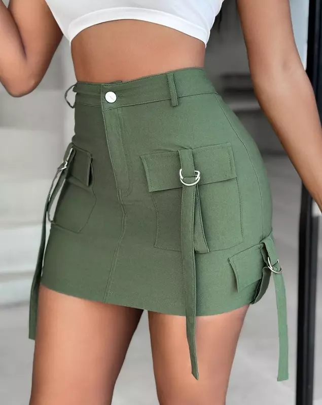 Women's Cargo Mini Skirt Y2k Pocket Design Fashion Casual Half Length Skirts for Female Streetwear Spring and Summer 2024 New