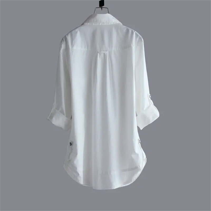 Chemise blanche coréenne à manches longues pour femmes, chemisier en coton adt, mode haut de gamme, cardigan long, veste à simple boutonnage, haut Blaus