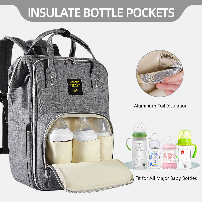 Sunveno-Mochila De Viaje multifunción para bebé, bolso para pañales con estilo, de gran capacidad, 20L
