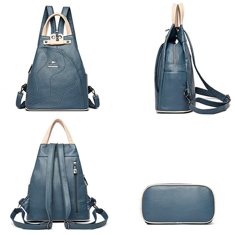 New High Quality Ladies's Leather Vintage Bookpack Large Capacity Travel Backpack Fashion Schoolbag Mochila Women's Shoulder Bag