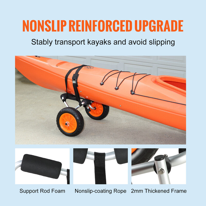 VEVOR-carrito de Kayak de alta resistencia, capacidad de carga de 250/320/350/450 libras, carrito plegable para canoa, neumáticos sólidos de 10 ''/12'' para Kayaks y canoas