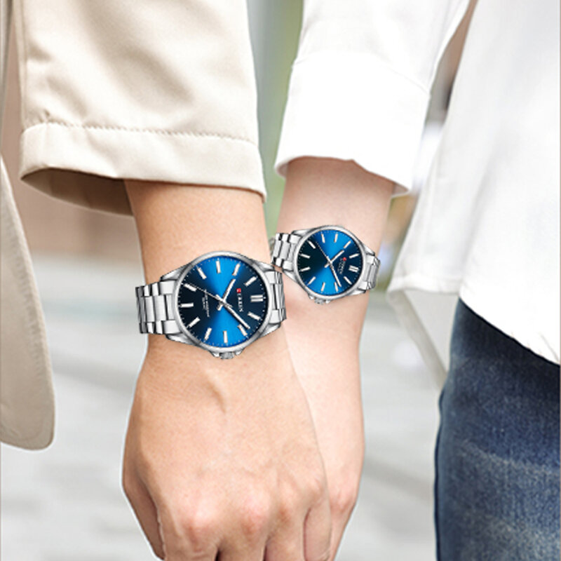 Кварцевые часы и браслет CURREN для пар, модные креативные часы для отдыха, круглый циферблат, изящный Набор браслетов