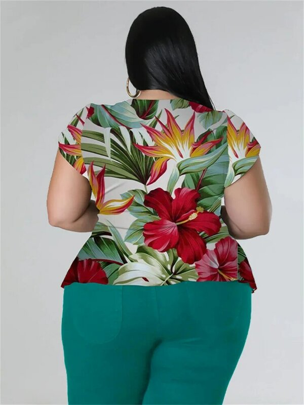 WMSTAR ชุดกางเกงสองชิ้นสำหรับผู้หญิงขนาดใหญ่พิเศษพิมพ์ลายเสื้อผ้าหน้าร้อนเลกกิ้งสีทึบจับคู่ขายส่ง