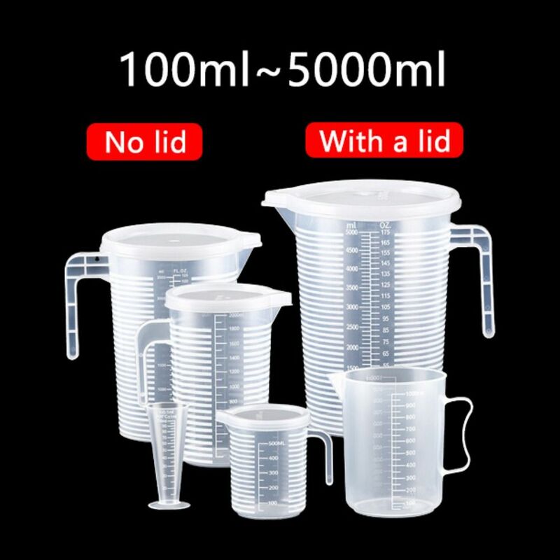 1PC Clear Graduated Measuring Cup Scale Plastic Transparent Mixing Cup Large Capacity With Lid Laboratory Beaker Kitchen Baking