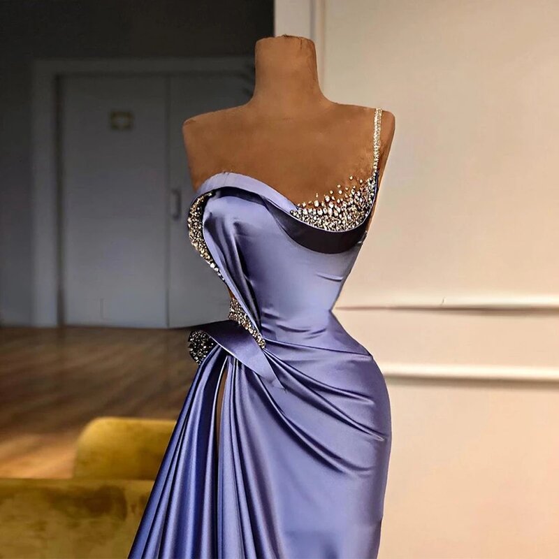 2024 Candy Color Sleeveless Evening Dresses Ruched Satin With Beading Trumpet Ball Gowns Woman's Formal Party Vestidos De Fiesta