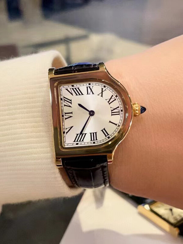 Designer steel case cowhide strap irregular quartz watch 2024 Women's new seat clock Fashion luxury watch everything watches