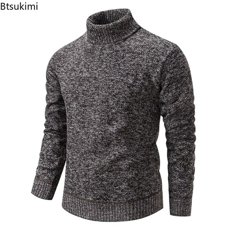 New 2024 Men's Winter Warm Thicker Sweaters Turtleneck Knitted Sweaters Pullovers Male Slim Solid Knit Bottoming for Men Tops