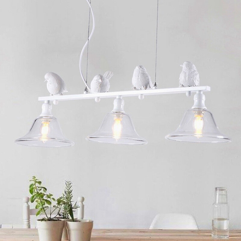 3 Heads Nordic Restaurant Bird Pendant Lights Modern Simple Balcony Iron Cafe LED Home Decoration Glass Lamp