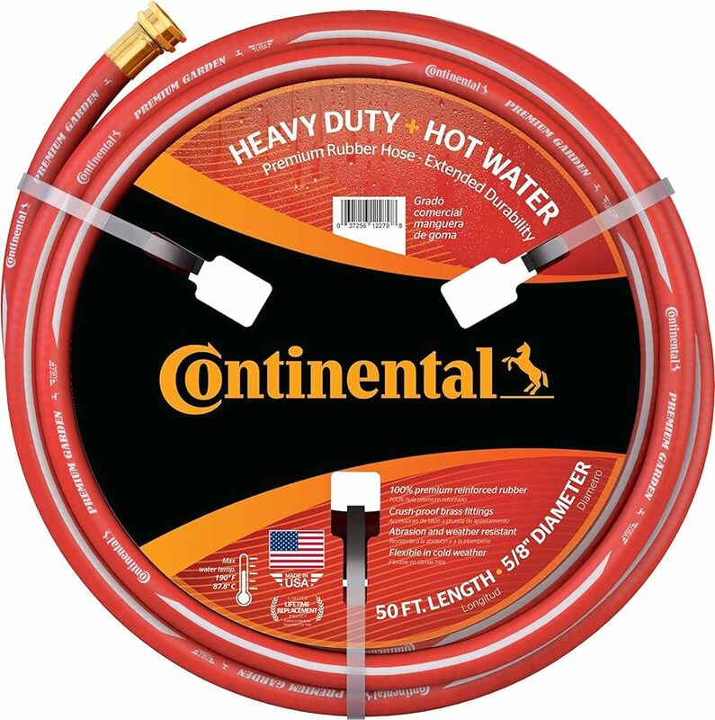 Continental ContiTech-20582672 Premium Garden Red Heavy Duty Hot Water Garden Hose 5/8" ID x 50' Length MXF GHT