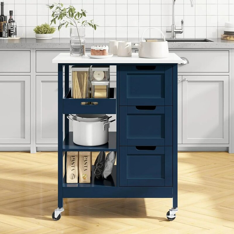YITAHOME Small Solid Wood Top Kitchen Island Cart on Wheels with Storage, Rolling Portable Dining Room Serving Utility Carts