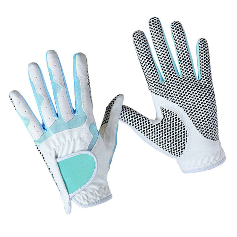 1 Pair Golf Gloves Women Anti-slip Microfiber Cloth Elastic Breathable Mitten for Outdoor Sport, White Blue, 19