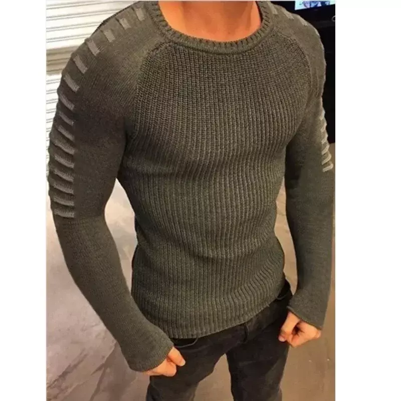 Suéter de manga larga para hombre, Top de punto de cuello redondo, ajustado, cálido, europeo y americano, otoño e invierno, 2023