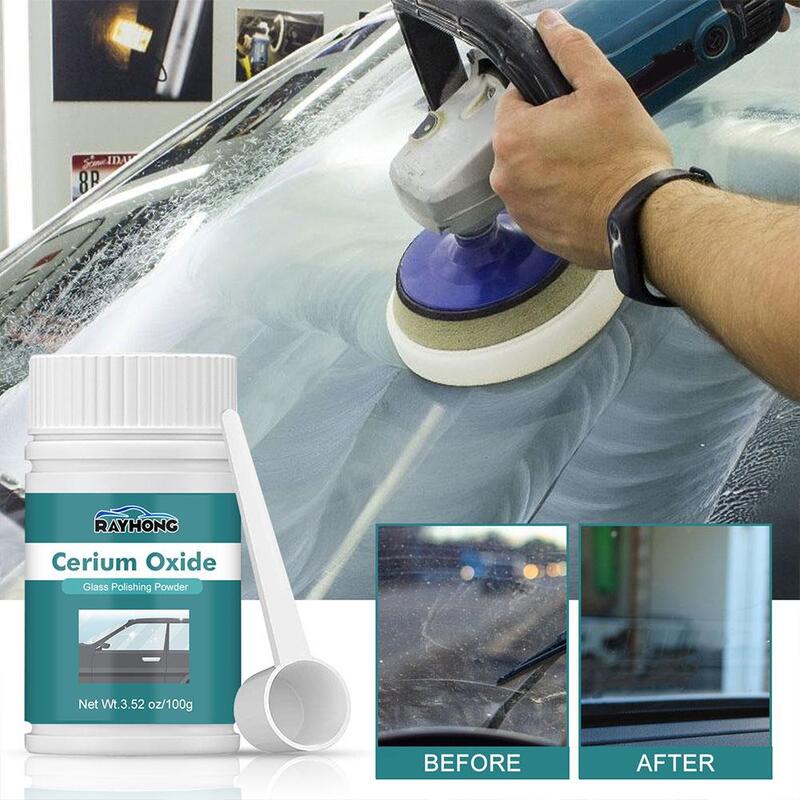 Polvo de pulido de vidrio para coche, herramienta de reparación de arañazos, solución para ventanas, 100g