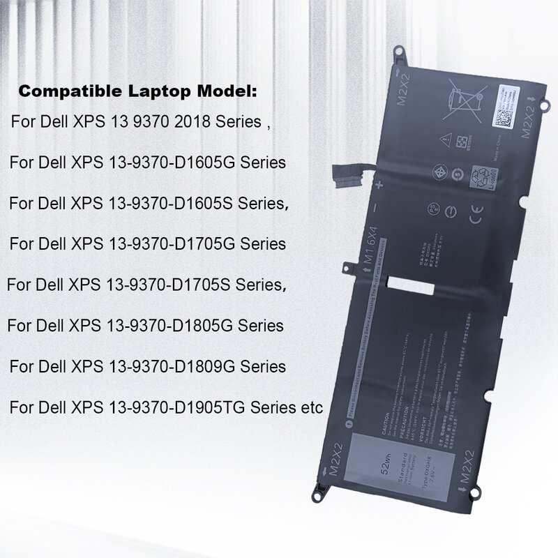DXGH8-Batterie d'ordinateur portable, Dell XPS 13 9380 9370 7390, Dell Inspiron 7390, 2 en 1 7490 G8VCF H754V 0H754V P82G