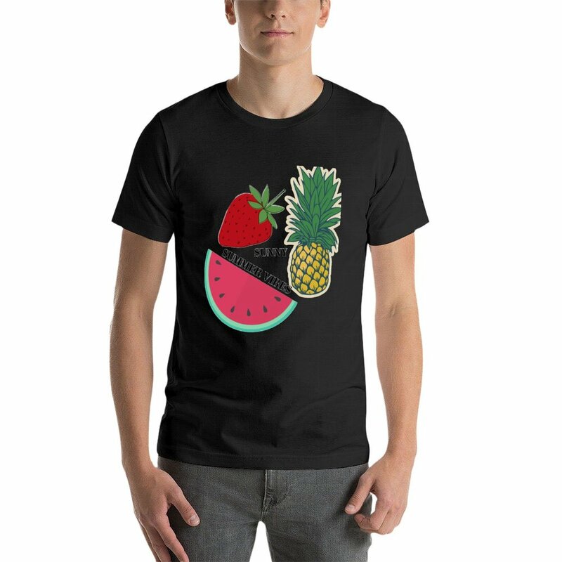 Kaus polos cuaca panas buah, kaos polos cepat kering, T-Shirt grafis besar dan tinggi musim panas untuk pria