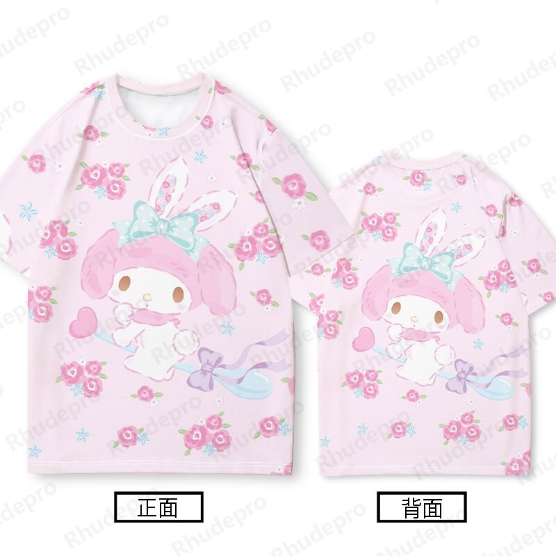 2024 Melody Co-branded t-shirt a maniche corte per donna Summer Lively Sanrio Top per ragazze Melody abbigliamento t-shirt