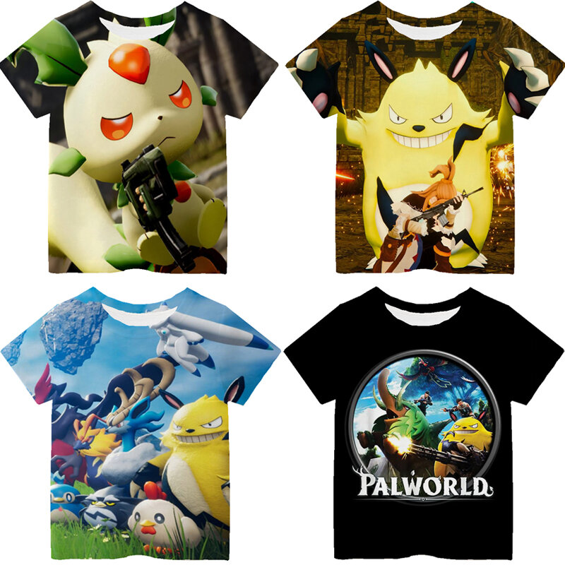 Camiseta con estampado de juego de Anime Palworld para niños, camiseta informal de manga corta, ropa para niños, camiseta divertida de dibujos animados, Tops para niñas